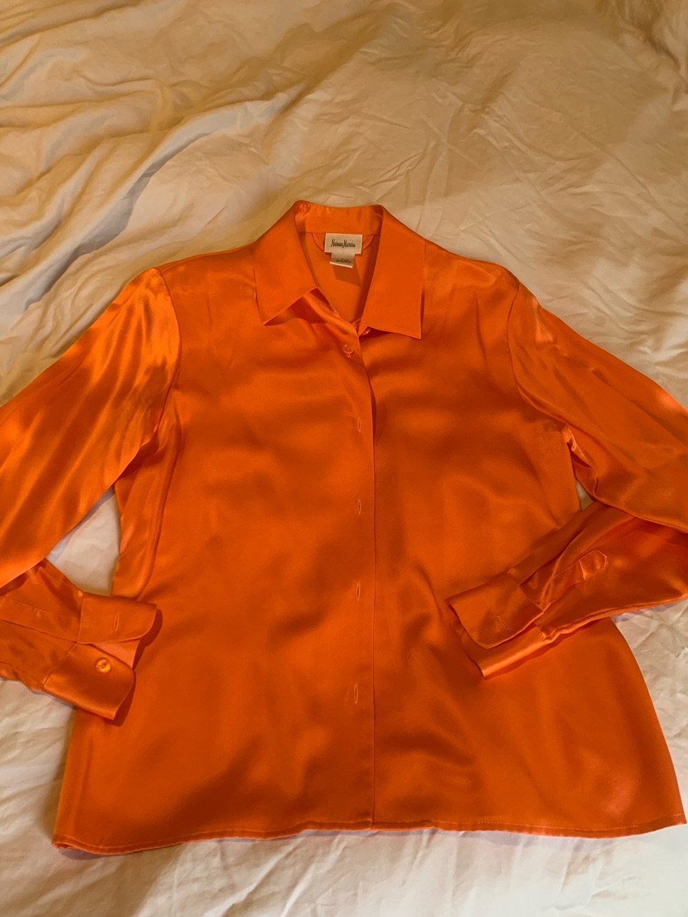 Vintage Neiman Marcus Orange Silk Button-Down Blouse size 4